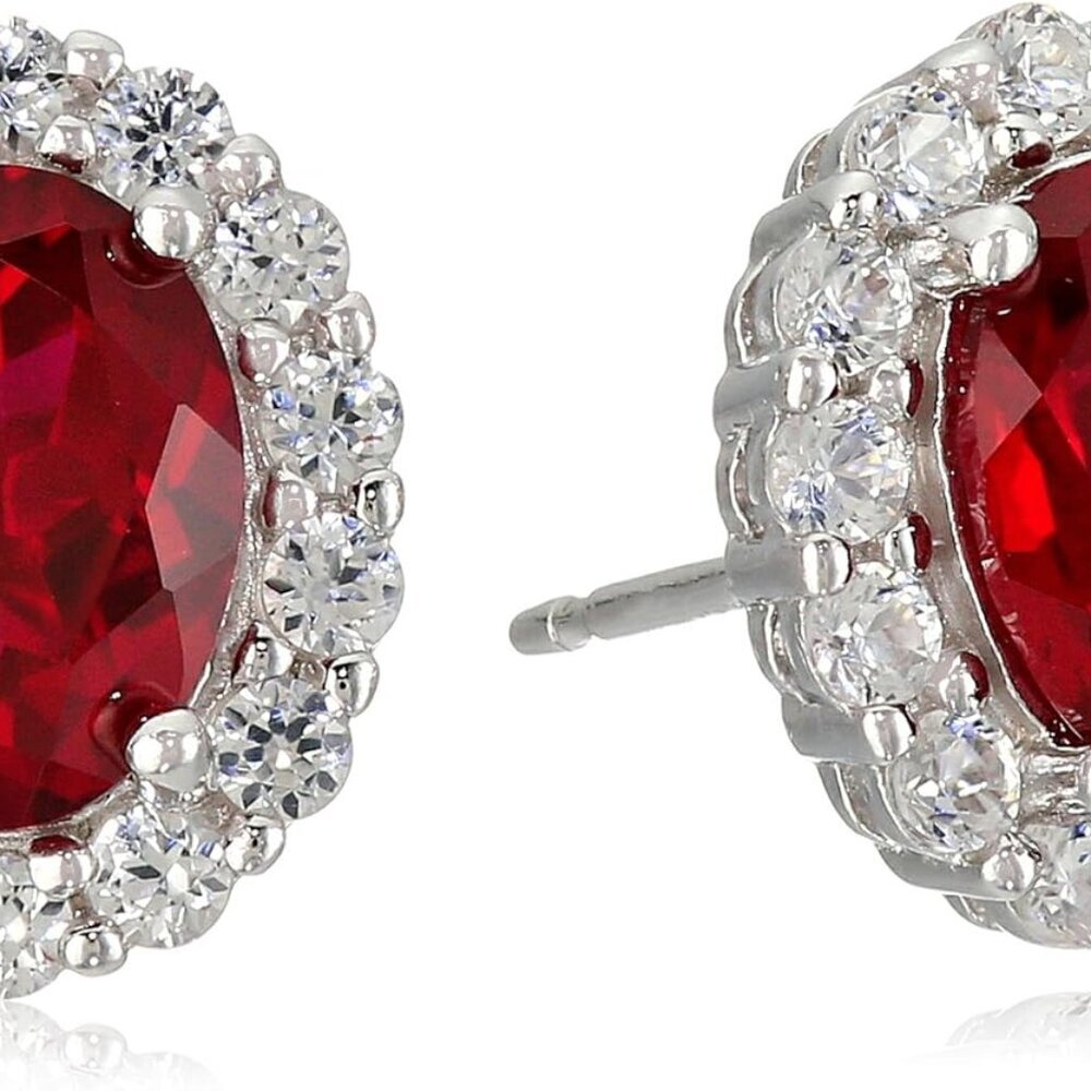 Sterling Silver White Sapphire Halo Oval Stud Earrings , previously Amazon Colle